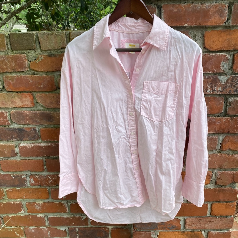 Maeve Oversized 100% Cotton Pink Button-Up Shirt